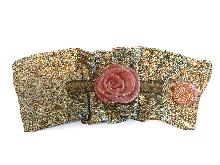 Silk Sari Trim Wristlet with Peachglo Rose