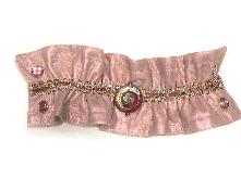 Metallic Pink Leather Wristlet with Raku Man in the Moon Bead